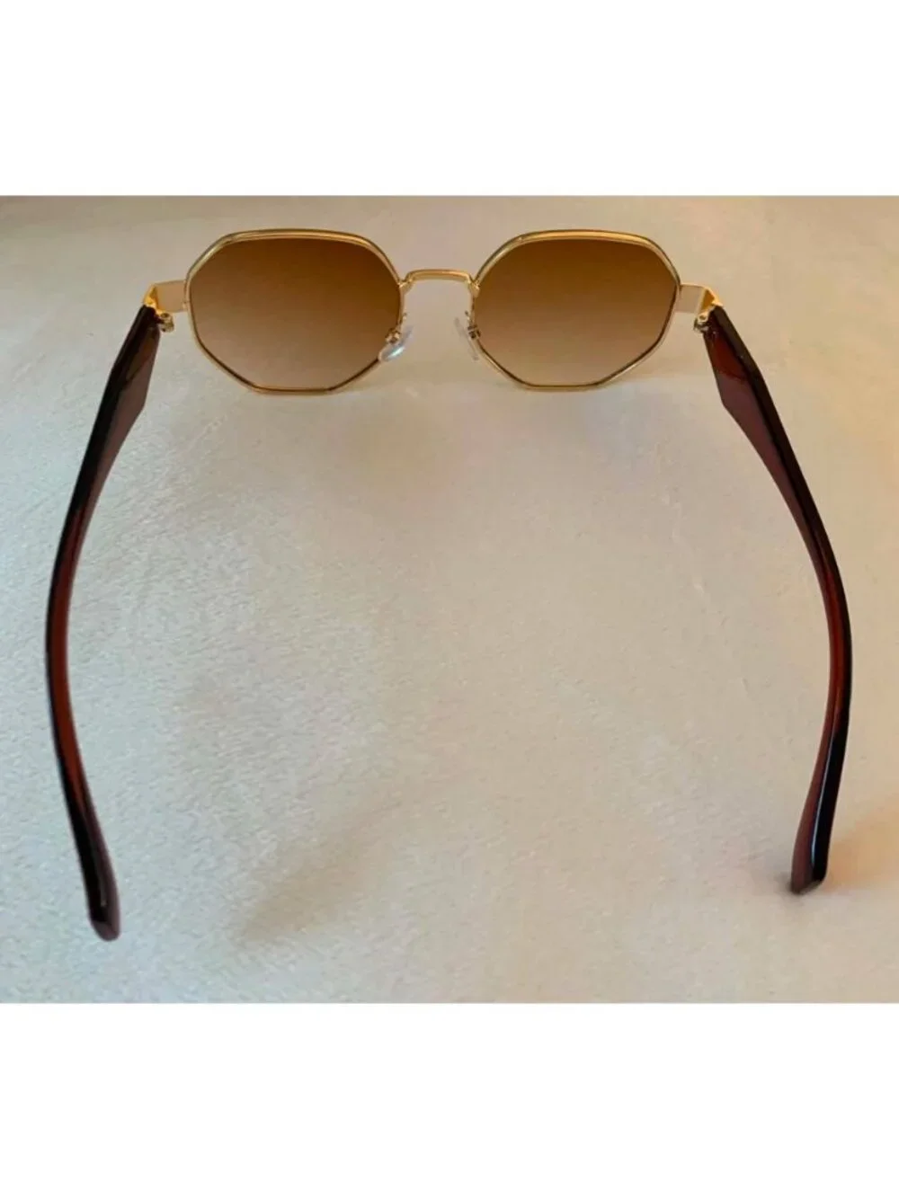 Unisex Vintage Style Octagonal Gold Frame Sunglasses W/ Gradient Tea Brown Lense